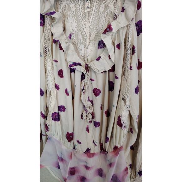 Intimately Free People Bodysuit Women's Small Poppy Floral Ruffle Boho Peasant - Picture 6 of 10